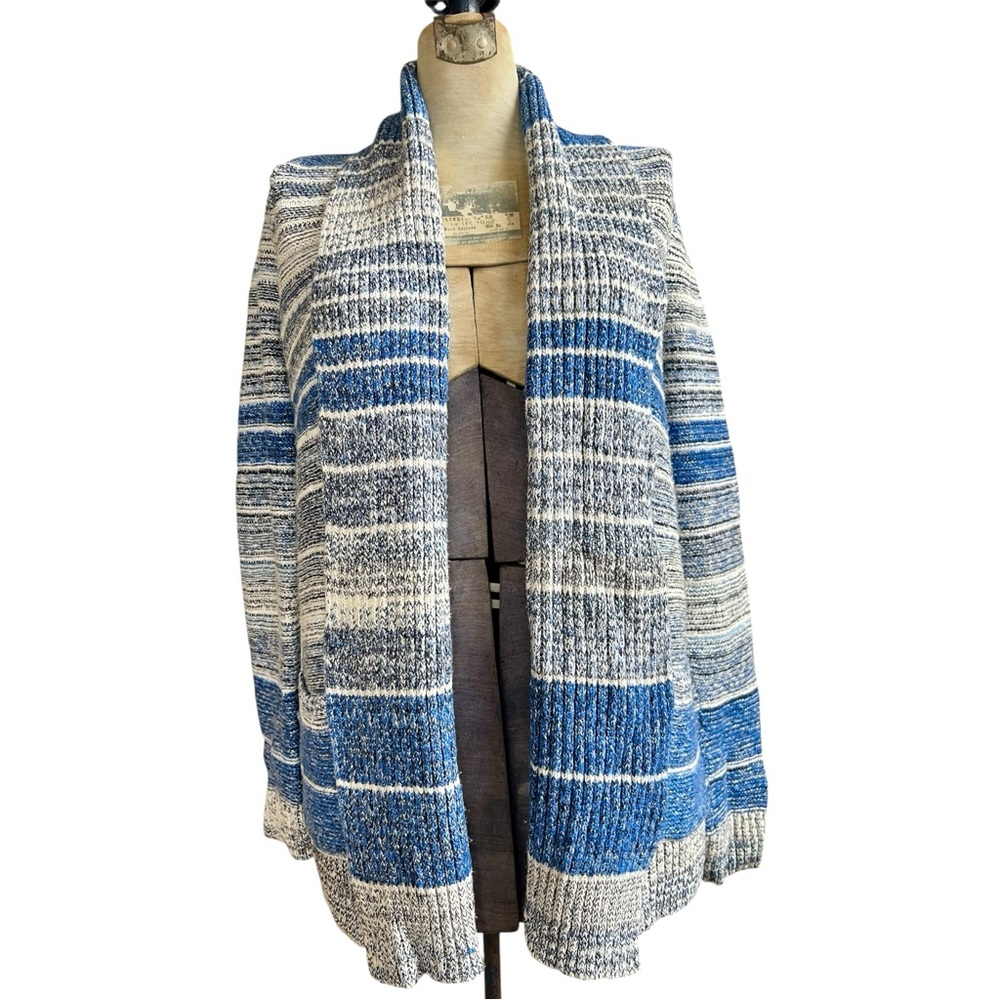 Lucky Brand Blue White Stripe Open Cardigan Pockets
